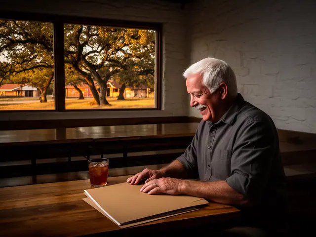 A restaurant owner seated with a folder in an empty dining room before opening.